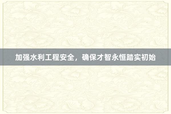 加强水利工程安全，确保才智永恒踏实初始